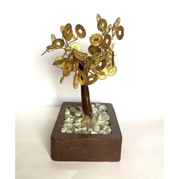 Money Gold Coin Wire Wrap Tree Fengshui Decorative Tree Size 6" X 4" X 3" - Picture 5 of 12